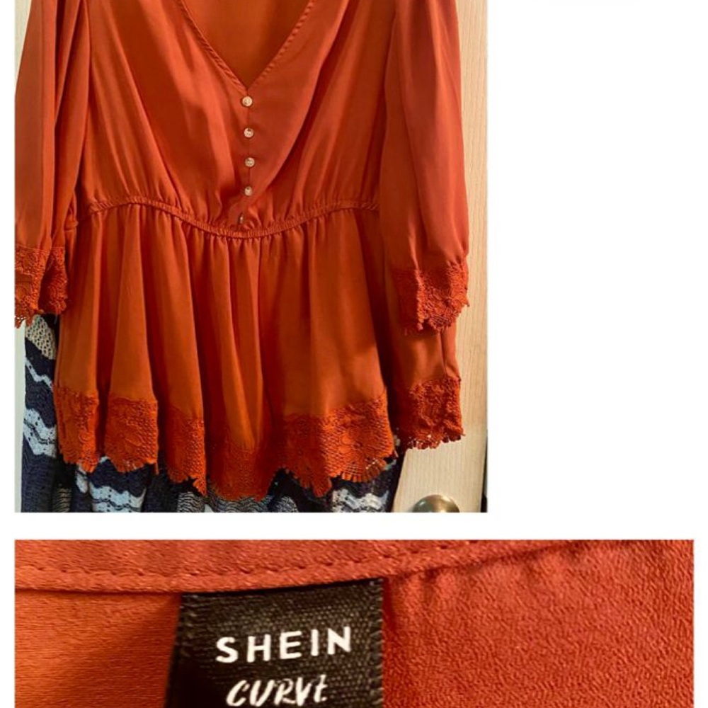 SHEIN Curvy Orange Blouse with Lace Accents